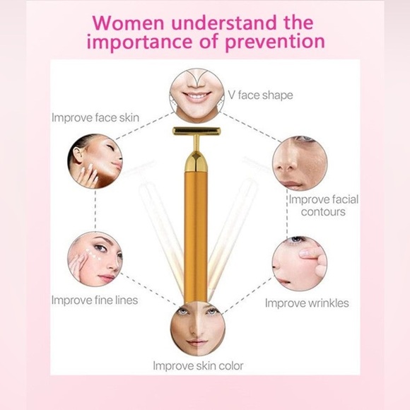 Gold Energy Vibrating Beauty Facial T-Bar Massage Roller and 12 Sheet Masks - Picture 4 of 6